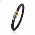 Bulk lucky leather rainbow stainless steel bracelet with locking